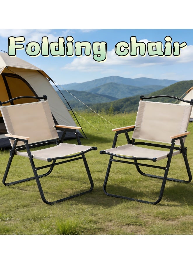 2 PCS Folding Chair for Travels and Camping, Portable Wooden Beach Chair, Folding Outdoor Picnic Beech Wood Armchair for Camping, Travel, and Outdoor Events (YKMZ-011-KHAKI) - Image 1